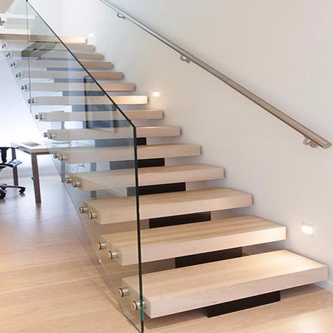 Modern Mono Stringer Glass Staircase / Wooden Staircase Tempered Glass Railing Designs For India House - Buy Glass Staircase,Staircase Glass Railing Designs,Prefabricated Stairs Product on Alibaba.com Glass Staircase Railing, Stainless Steel Staircase, Glass Railing Stairs, Glass Handrail, Steel Railing Design, Handrail Design, Building Stairs, Glass Stairs, Glass Staircase