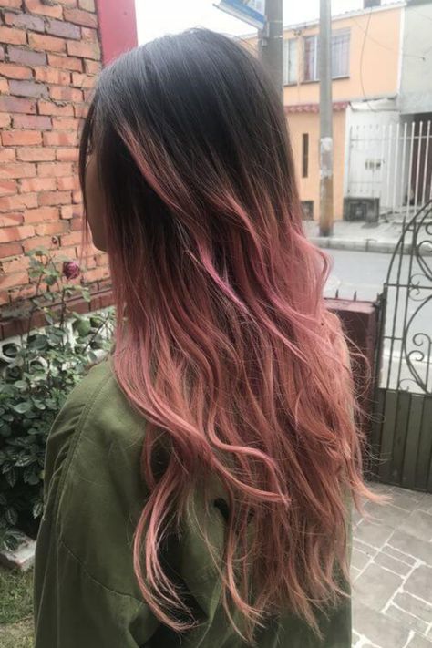 34 Hottest Ombre Styles Brown To Pastel Pink Ombre Hair, Highlights In Brown Hair Color Streaks, Subtle Pink In Hair, Light Pink Hair On Dark Hair, Pink Ombre Brown Hair, Light Pink Ends On Brown Hair, Pink Bottom Hair, Pink Black Ombre Hair, Bleached Ends Hair Ombre