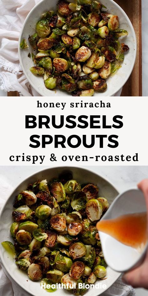 This is the crispiest oven roasted brussels sprouts recipe with honey sriracha sauce! They’re sweet and perfectly caramelized. The best gluten-free, dairy-free, and healthy side dish for any dinner! Sriracha Brussel Sprouts, Honey Sriracha Brussel Sprouts, Beef Stew Recipe Oven, Oven Beef Stew, Pasta Recipes Alfredo, Sprouts Recipe, Keto Side, Vegetarian Side Dishes, Roasted Brussel