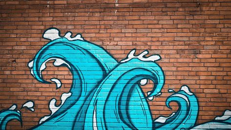 #graffiti #wall #bricks #waves #paint #4K #wallpaper #hdwallpaper #desktop Banksy Posters, Urbane Kunst, Graffiti Doodles, Graffiti Murals, Graffiti Wallpaper, Street Graffiti, Murals Street Art, Graffiti Wall Art, Water Art