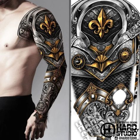 Shoulder Plate Tattoo, Armor Tattoo Sleeve, Medieval Tattoo Sleeve, Chainmail Tattoo, Knight Tattoo Design, Armor Sleeve Tattoo, Medieval Tattoos, Armour Tattoo, Shoulder Armor Tattoo