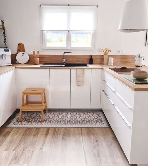 Solid Wood Kitchen Worktops, Ikea Inspired Kitchen, Wood Worktop, Residential Flooring, Bright Kitchen, Instagram Kitchen, Ikea Decor, Bright Kitchens, Home Comfort