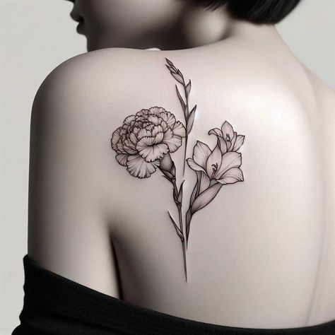 January And May Birth Flower Tattoo, Carnation And Gladiolus Tattoo, Flower For January, Emotions Through Art, Flower Gladiolus, Love Is Like A Butterfly, January Flower, Gladiolus Tattoo, Partner Tattoos