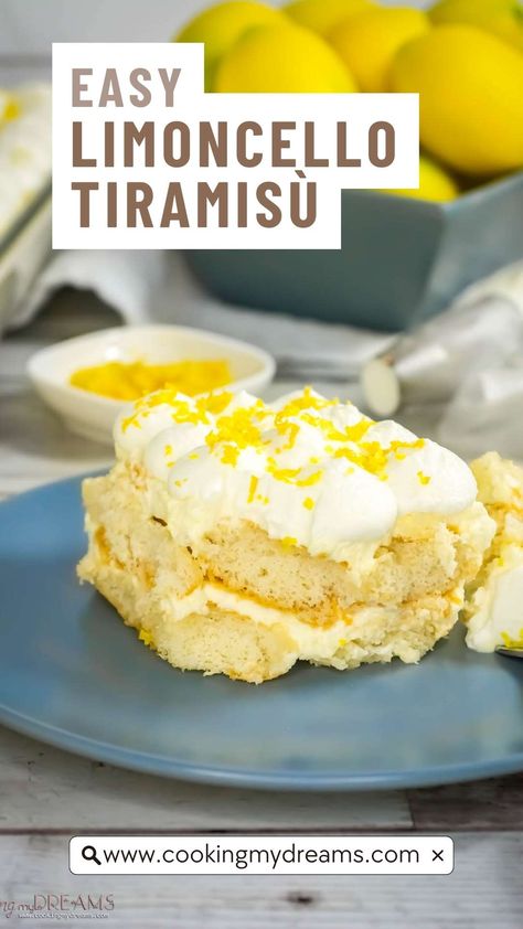 Easy Limoncello Tiramisù (without eggs) Tiramisu Without Eggs, Limoncello Tiramisu, Lemon Tiramisu, Desserts Oreo, Desserts Gluten Free, Italian Dessert, Tiramisu Recipe, Dessert Cake Recipes, Charcuterie Recipes