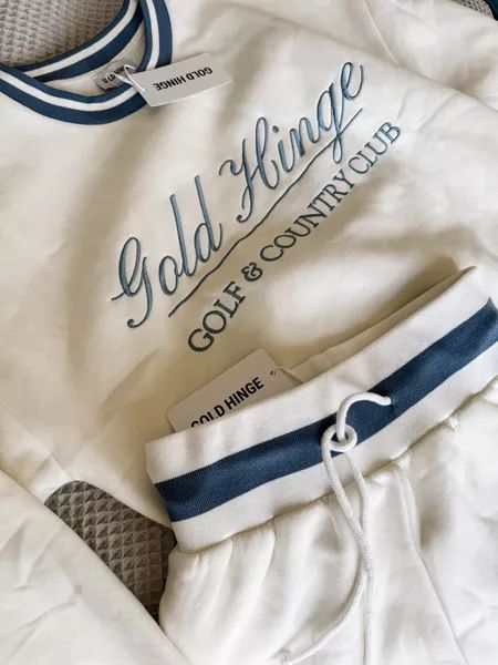 This is so adorable! The sweatshirt is oversized and a size small. The bottoms are a size small but I feel like these are one wash away from being too tight! So if anything snag the sweatshirt. #LTKActive Club Sweatshirts, So Adorable, Country Club, Feel Like, Tights, Sweatshirts, Gold