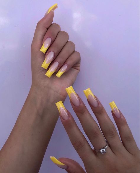 Yellow French tip nails long summer long nails Yellow French Tip, Acrylic Nails Yellow, Yellow French, Yellow Nails Design, Yellow Nail, Nails Yellow, Wow Nails, Sassy Nails, French Tip Acrylic Nails