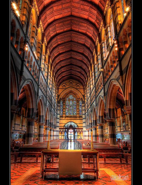 St Paul's Cathedral in Melbourne - Gothic Revivalism in the colonies - English architect William Butterfield (1814-1900) Cathedral Interior, St Peters Cathedral, Visit Melbourne, St Paul's Cathedral, Street Corner, Hdr Photos, Land Of Oz, St Pauls Cathedral, Cathedral Church