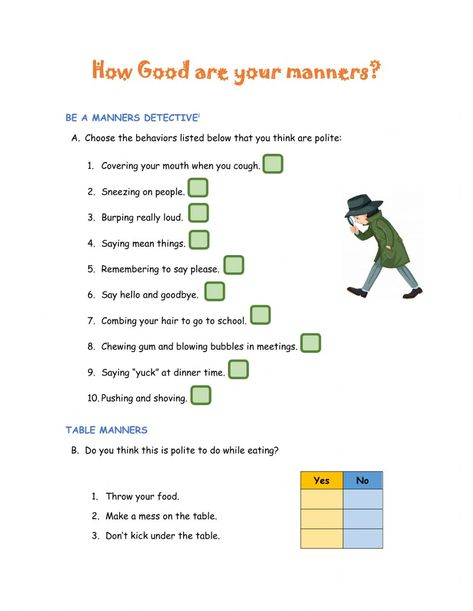 Manners Worksheets For Kids, Good Manners Worksheets For Kids, Good Manners Worksheet, Worksheet For Class 2, Mental Health Worker, Manners For Kids, Family Sketch, Worksheets For Class 1, Cognitive Activities