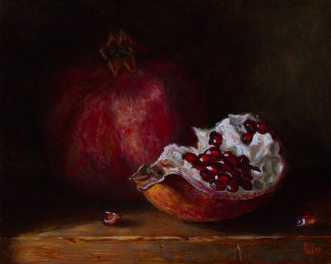 Still Life with Pomegranate and quater by Alexei Pal Pomegranate Heart, Pomegranate Art, Pomegranate Oil, Organic Lines, Still Life Oil Painting, Fruit Painting, Painting Still Life, Photorealism, Still Life Art