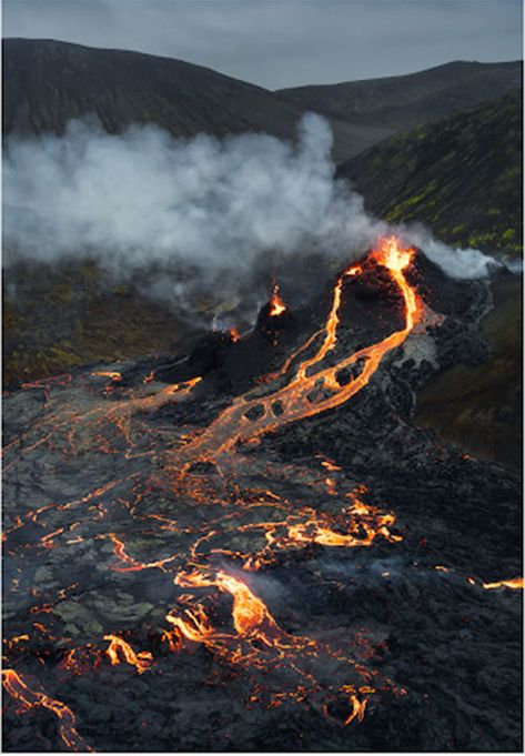 #iceland #volcano #travel #nature #vacations Iceland Geology, Volcano Aesthetic, Icelandic Volcano, Iceland Lava, Nature Vacations, Island Kingdom, Volcano Pictures, Iceland Volcano, Erupting Volcano