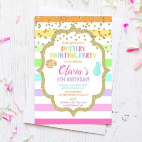 Pottery Painting Paint Birthday Party Invitation #zazzle #weddinginvitations #birthdayinvitations #babyshowerinvitations #zazzleinvitations #monogram #businesscards #graduation #homedecor Paint Birthday Party, Rainbow Pottery, Painting Birthday Party, Art Pastel, Paint Art, Birthday Party Invitation, Paint Party, Pottery Painting, Pastel Rainbow