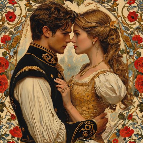 Prince and Princess at the ball, romantic Illustration, seamless pattern. Royal Couple Drawing, Prince And Princess Aesthetic, Royal Couple Art, Prince And Princess Wedding, Prince Princess Couple, Medieval Prince, Prince Kiss, Blonde Couple, Romantic Illustration