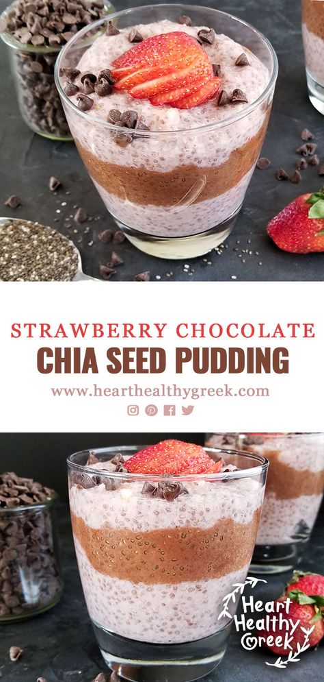 This vegan recipe has layers of strawberry chia pudding and chocolate chia pudding topped with fresh strawberries. Its a protein-packed, nutritious breakfast, snack or dessert option. #chiaseedrecipes #chiaseedpudding #chiapuddingrecipes Strawberry Shortcake Chia Pudding, Strawberry Cheesecake Chia Pudding, Low Cal Chia Pudding, Chi Seeds, Chia Bowls, Raw Veganism, Strawberry Chia Seed Pudding, Strawberry Chia Pudding, Chai Seed