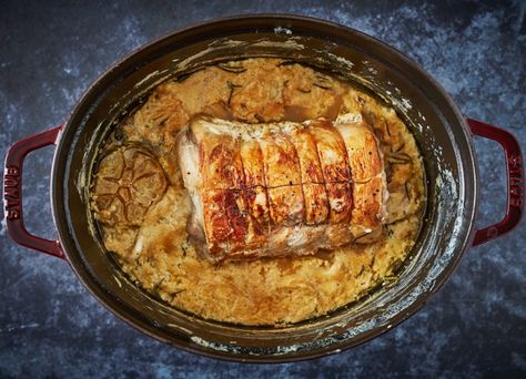 Pork loin braised in milk – Maiale al latte Braised Pork Roast, Pork Loin Recipe, Fresh Herb Recipes, Pork Curry, Rosemary Recipes, Milk Dessert, Great British Chefs, Pork Loin Recipes, Italian Chef