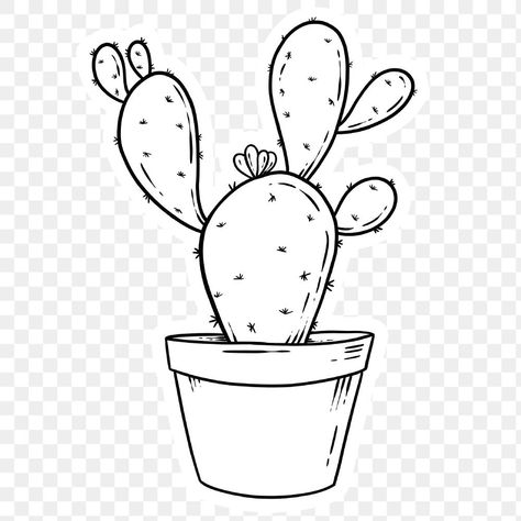 Cactus Black And White, Cactus Outline, White Flower Png, Black And White Cactus, Cactus In Pot, Cactus Cartoon, Bunny Ear Cactus, Cactus Doodle, Pot Sticker