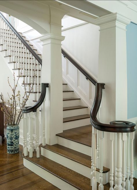 Hardwood Floors. Floors are Rift & Quartered Oak floors with a site finished custom stain. #Flooring #Flooring Ideas. #HardwoodFlooringIdeas Foyer Stairs, Hardwood Floor Colors, Traditional Staircase, Light Hardwood, Wood Floors Wide Plank, Foyer Decorating, Entry Foyer, Staircase Design, Luxury Interior Design