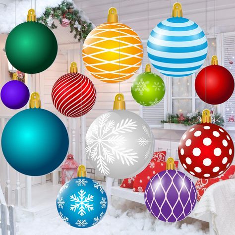 PRICES MAY VARY. Enough Quantity to Use and Replace: you will receive 12 pieces Christmas ornaments hangings in 12 different styles, 1 piece of each style, printed on both sides, with 2 rolls of clear fishing lines, enough for your indoor and outdoor decorations Outdoor Signs: each of the fun Christmas decorations outdoor yard is printed in colour on both sides and is made of quality plastic, which is approx. 30 cm/ 12 inches in height, making it reliable and weatherproof, reusable and waterproo Jumbo Outdoor Christmas Decorations, Big Ornaments Decoration, Colorful Outdoor Christmas Decorations, Large Ornaments Outside, Outdoor Ornaments Diy, Outdoor Christmas Ornaments For Trees, Outdoor Patio Christmas Decor, Yard Decorations For Christmas, Decorations For Christmas Party