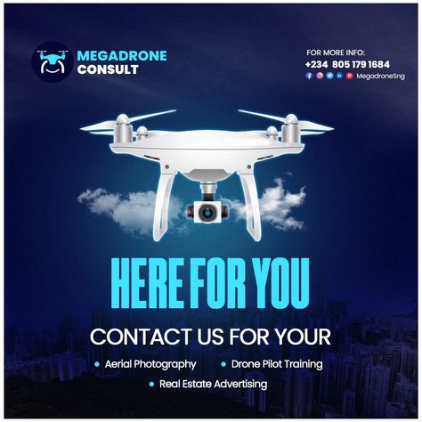 A social media design for Megadrone Consult Drone Advertising Marketing, Drone Creative Ads, Black Falcon, Meta Ads, Ads Inspiration, Electrician Services, Digital Advertising Design, Real Estate Advertising, Aerial Photography Drone