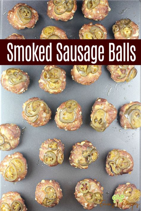 Smoked Sausage Balls are cheesy meatballs with sausage, jalapeños, and pepperjack cheese cooked in the Big Green Egg, grill, or electric smoker to smoky perfection. Serve with honey mustard for dipping, these smoked meatballs are busting with flavor! Smoked Sausage Balls, Meatballs With Sausage, Fatty Recipes, Smoked Sides, Smoked Meatballs, Delicious Grill Recipes, Pepperjack Cheese, Sausage Cheese Balls, Big Green Egg Grill