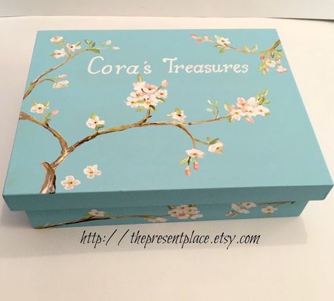 Hand Painted Wooden Box, Wooden Memory Box, Baby Keepsake Box, Painted Wooden Boxes, Anything For You, Box Baby, Wooden Keepsake Box, Baby Box, Pink Cherry