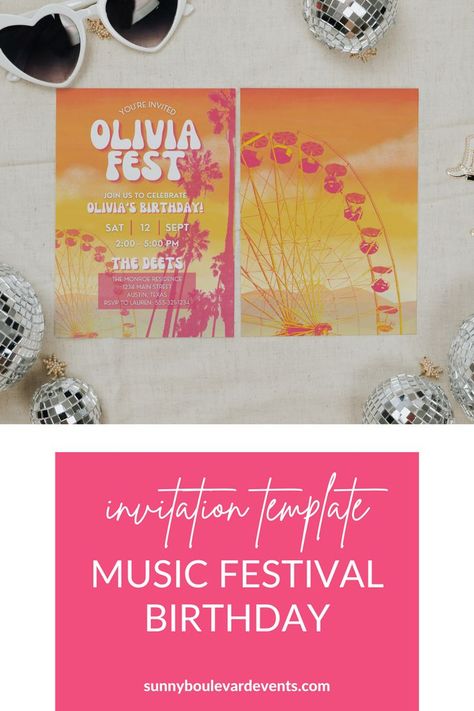 Festival Themed Party, Coachella Party, Festival Girls, Girl Birthday Party Invitations, Festival Theme, Birthday Party Invitation Templates, Music Fest, Festival Vibes, Birthday Invitations Girl