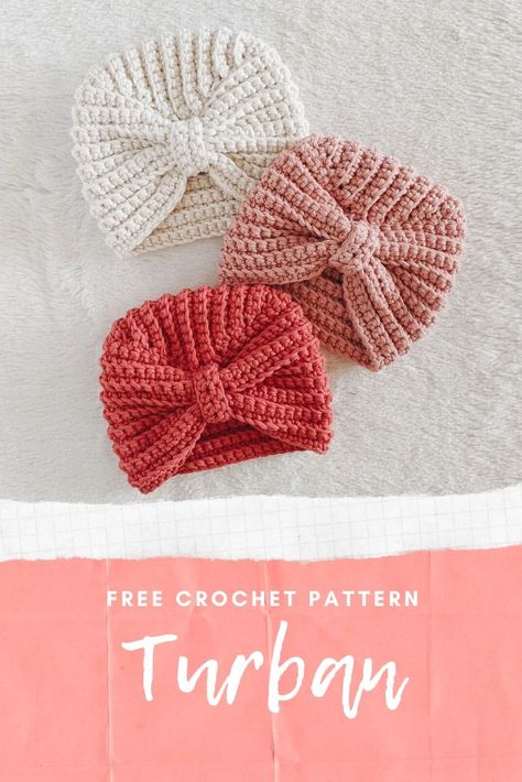 This is a fun and easy tutorial for a crochet turban hat. You can follow written instructions and video tutorial to get a perfect shape of your hat. Crochet Turban, Bandeau Au Crochet, Crochet Baby Hat Patterns, Baby Crochet Patterns Free, Baby Hat Patterns, Bonnet Crochet, Spring Breeze, Haken Baby