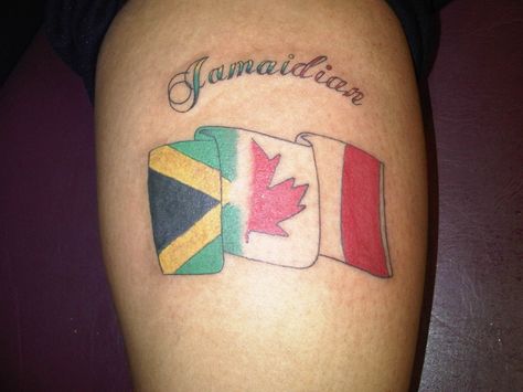 Canadian + Jamaican = Jamaidian Jamaica Tattoo, Jamaican Tattoos, Rasta Tattoo, Scottish Tattoos, Canadian Tattoo, Tropical Tattoo, Best Leg Tattoos, Island Tattoo, African Tattoo