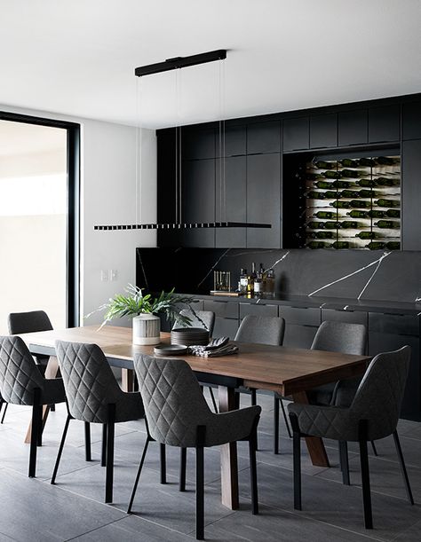 All Black Kitchen, Black Kitchen Design, Bobby Berk, Loft Interior, Hal Decor, Dining Chair Design, Black Kitchens, Formal Dining Room, Dining Room Design