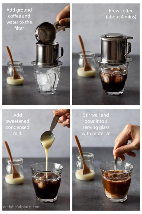 Step-by-step how to brew Vietnamese Iced Coffee (Cafe Sua Da) at home. Coffee Brewing Methods, Vietnamese Iced Coffee, Coffee Infographic, Coffee Ingredients, Vietnamese Coffee, Coffee Obsession, Coffee Menu, Coffee Drink Recipes, Snacks Saludables