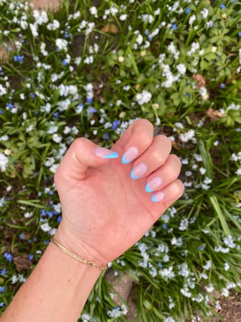 Spring Nails | Nail Inspo | Trendy Nails | Blue French Nails | French Tip | spring inspo | womens nails dip nails fresh nails Dip Nail Inspo Spring, Dip French Nails, Oval Nails French, Nails Blue French, Blue French Nails, Nail Inspo Trendy, Nails Fresh, Fresh Nails, Nails French Tip