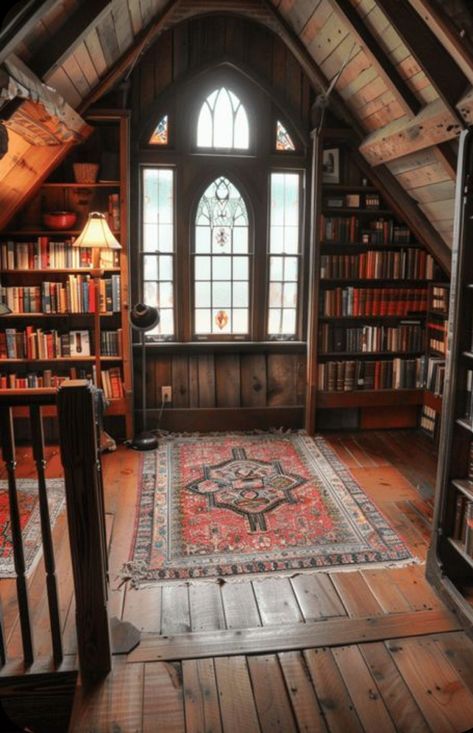 19th Century Library, Harry Potter Attic Room, Dark Academia Attic, Writing Nook Ideas, Victorian Library Room, Victorian Home Decor Modern, Victorian Interior Design 19th Century, Victorian House Aesthetic, Stone Library