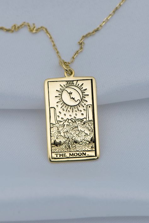 Excited to share this item from my #etsy shop: Tarot Gifts • Moon Tarot Card Necklace Silver or Gold • Tarot Pendant • Tarot Jewelry Gold • Gifts for Her Him • by Uluer Jewelry #christmas #bezel #whitegold #minimalist #birthday #rectangle #no #girls #gold Tarot Card Necklace Gold, Tarot Cards Jewelry, Tarot Card Jewelry, Tarot Jewelry, Tarot Pendant, Thanksgiving Play, Tarot Necklace, Jewelry Mood Board, Tarot Card Necklace