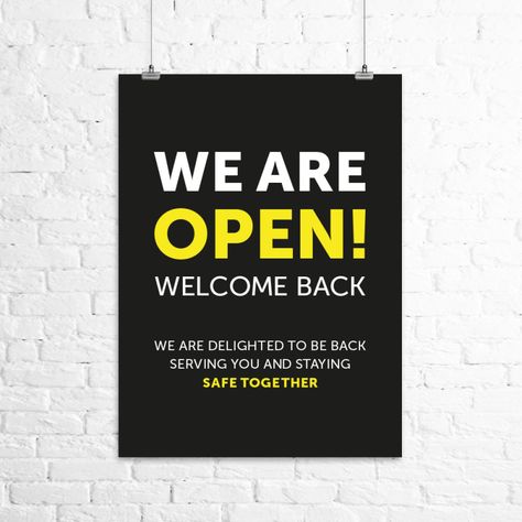 Welcome Back Poster, Logo Design Inspiration Restaurant, Restaurant Promotion Ideas, Open For Business Sign, We're Open Sign, We Are Open Sign, Restaurant Promotions, Promotion Ideas, Self Respect Quotes