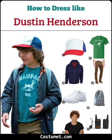 Dustin Henderson (Stranger Things) Costume for Cosplay & Halloween 2021 Dustin Costume Stranger Things, Family Stranger Things Costume, Dustin Henderson Outfit, Dustin Halloween Costume, Dustin Henderson Costume, Dustin Stranger Things Costume, Stranger Things Outfit Men, Stranger Things Costume Ideas, Goonies Costume