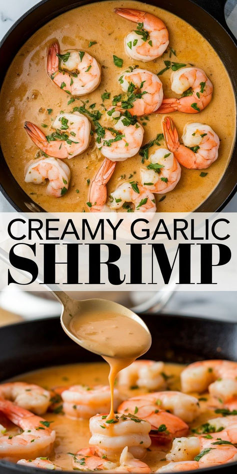 One-Pan Creamy Garlic Shrimp – Tender shrimp smothered in a creamy, garlicky sauce with a hint of lemon. This one-pan recipe is simple, elegant, and perfect for weeknight meals or date nights at home! Creamy Shrimp Sauce, Shrimp With Sauce, Shrimp Sauce Recipe, Sauce For Shrimp, Shrimp Sauce Recipes, Shrimp In Garlic Sauce, Creamy Garlic Shrimp, Scampi Sauce, Creamy Shrimp