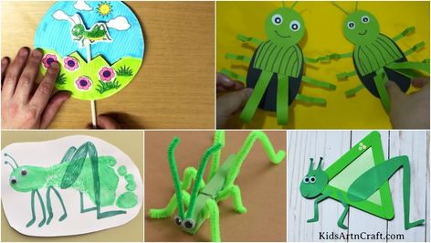 Grasshopper Crafts & Activities for Kids - Kids Art & Craft Footprint Grasshopper, Grasshopper Activities, Grasshopper Crafts, Grasshopper Craft, Art And Crafts For Kids, Insect Craft, Joshua And Caleb, Ant Crafts, Insects Preschool