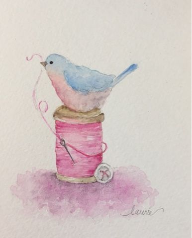 Blue Bird watercolor spool of thread Blue Bird Watercolor, Spool Of Thread, Bird Watercolor, Blue Bird, Watercolor Painting, Thread, Sewing, Blue, Watercolour Painting