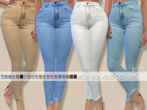 Pinkzombiecupcakes' Sunday High Waisted Denim Jeans Mods Sims 4, High Wasted Jeans, Sims 4 Game Mods, Sims 4 Downloads, Sims4 Clothes, Sims 4 Mods Clothes, Sims 4 Clothing, Sims Mods, Sims 4 Cc