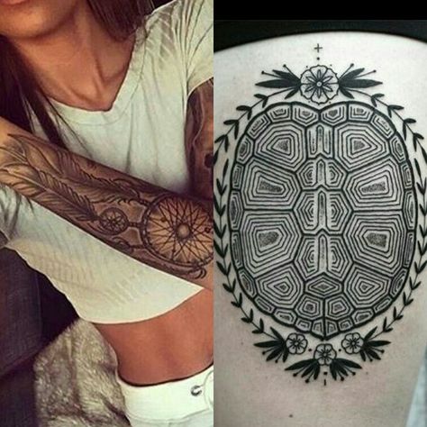 Turtle Coral Tattoo, Floral Turtle Tattoo, Large Turtle Tattoo, Turtle Tattoo With Flower Shell, Indigenous Turtle Tattoo, Dreamcatcher Tattoo, Tattoo Sketches, Future Tattoos, Polynesian Tattoo