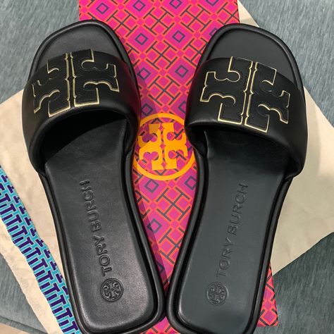 Brand New Tory Burch Slides Tory Burch Slides, Golden Sandals, Tory Burch Flip Flops, Logo Flip Flops, Gold Slides, Miller Sandal, Platform Flip Flops, Fisherman Sandals, Tory Burch Sandals