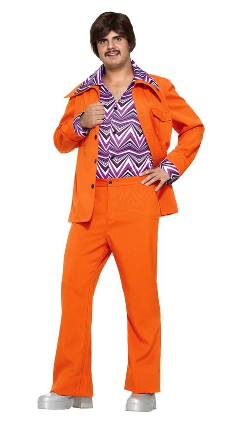 Groovy 70’s disco theme party ideas and games! 1970s Costume, 70s Costume, Orange Suit, Orange Pants, 70s Outfits, Orange Jacket, Leisure Suit, Hippie Costume, Adult Halloween Costumes