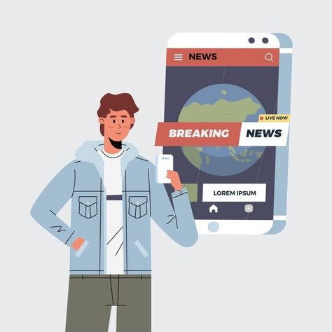 News Illustration, Vector People, Mobile News, Character Cartoon, 2d Design, People Watching, On The Phone, Man Character, About People