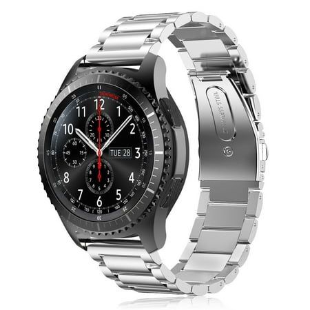 Mignova Replacement Solid Stainless Steel Link Bracelet Band Strap with Durable Folding Clasp for Samsung Gear S3 Frontier / S3 Classic Smart Watch Size: One Size.  Color: Silver. Samsung Gear S3 Frontier, Gear S3 Frontier, Samsung Galaxy Watch, Fitness Bracelet, Metal Straps, Classic Metal, Classic Watches, Stainless Steel Band, Samsung Gear