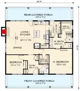 2-Bedroom Country Home Plan under 1300 Square Feet with Vaulted Open Floor Plan - 28947JJ | Architectural Designs - House Plans 40x32 House Plans, Floor Plans For 2 Bedroom Home, 36x24 House Plans, Floor Plans 1300 Sq Ft Layout, 2 Bed 2 Bath Floor Plans Open Concept, 2 Bedroom Loft House Design Floor Plan, Cute House Floor Plans, Small 2 Bedroom House Plans Simple, 1000sqft House Floor Plans