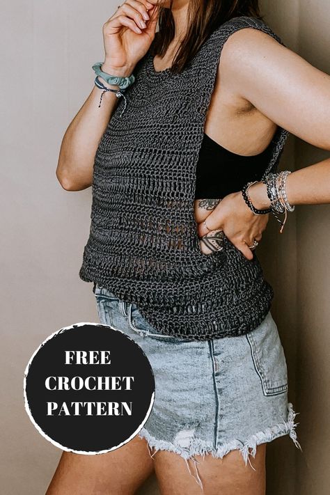 Beginner friendly, quick to work up. Check out this free summer crochet top pattern. Oversized sleevless design. Loose Crochet Top, Summer Crochet Top Pattern, Crochet Summer Top Pattern, Crochet Tank Top Free, Baby Cardigan Pattern Crochet, Summer Crochet Top, Sleeveless Top Pattern, Beginner Friendly Crochet, Crochet Tank Tops