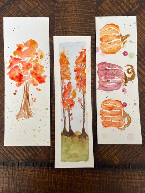 Fall Watercolor Bookmarks, Watercolour Bookmarks, Handmade Bookmarks Diy, Bookmark Craft, Autumn Illustration, Watercolor Bookmarks, Fall Watercolor, Diy Art Projects, Bookmarks Handmade