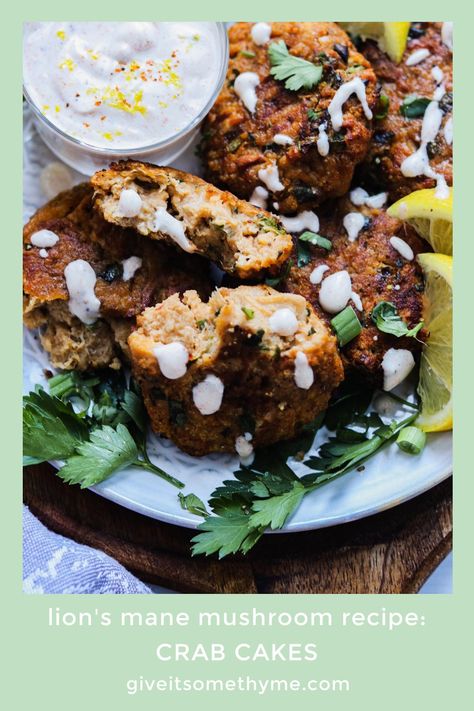 Air Fryer Crab Cakes, Lions Mane Mushroom Recipe, Air Fryer Crab, Baked Crab Cakes, Mushroom Recipes Vegan, Crab Cakes Easy, Cake Calories, Lump Crab, Thyme Recipes