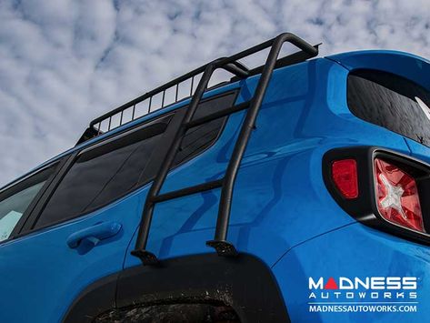 Jeep Renegade Roof Rack Ladder Jeep Renegade Camper, Roof Rack Ideas Off Road, Jeep Renegade Mods, Jeep Renegade Accessories, Vehicle Camping, Jeep Renegade Trailhawk, Jeep Dogs, Pink Cars, Jeep Hair