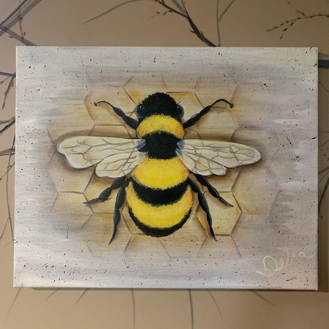 Bumble Bee Canvas Painting, How To Paint Bumble Bees, Painted Bumble Bees, Bumblebee Painting Easy, Bumble Bee Art Painting, Bumble Bee Painting Acrylic Easy, How To Paint Bees, Bee Canvas Painting Easy, Painted Bees Easy