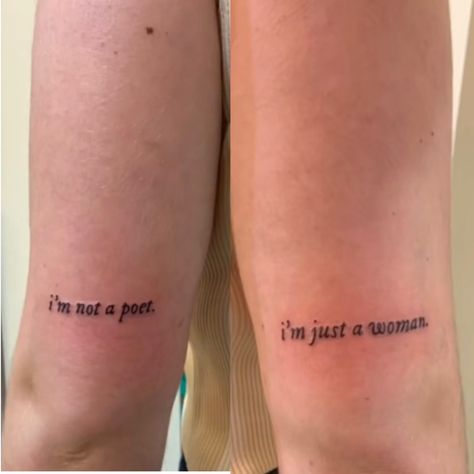 not mine, creds to the owner <3 I’m Not A Poet I’m Just A Woman Tattoo, Don’t Be A Stranger Tattoo, Not A Lot Just Forever Tattoo, Tattoos About Grandma, Book Tattoo Aesthetic, Little Women Tattoo Ideas, Empowerment Tattoos For Women, Girlhood Tattoo, Mad Woman Tattoo